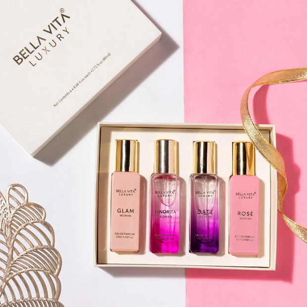 Bella Vita Organic Woman Perfume Gift Set for Women Luxury Scent Long Lasting Fragrance, 4X20 Ml Perfumes