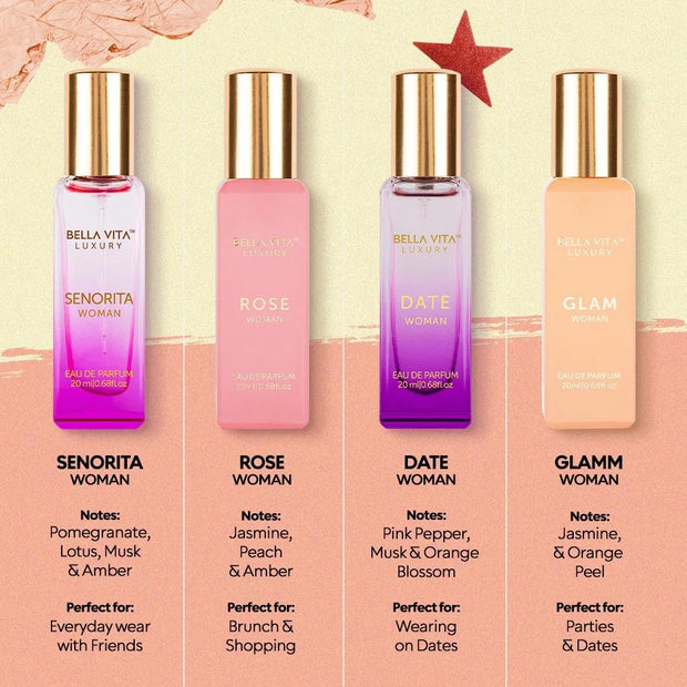 Bella Vita Organic Woman Perfume Gift Set for Women Luxury Scent Long Lasting Fragrance, 4X20 Ml Perfumes