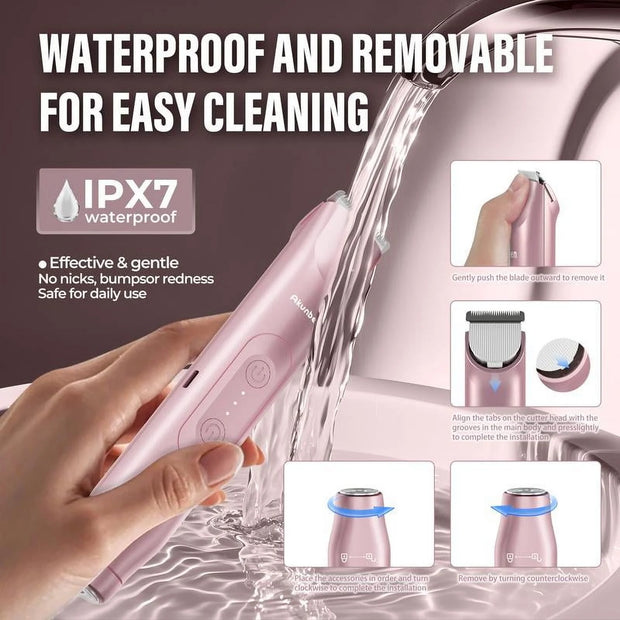 Akunbem Bikini Trimmer for Women, Electric Shaver and Razor Rechargeable 2-In-1 Body and Facial Epilator, Dual Heads for Painless Trimming of Pubic Hair, Face, Underarms and Legs, IPX7 Waterproof.