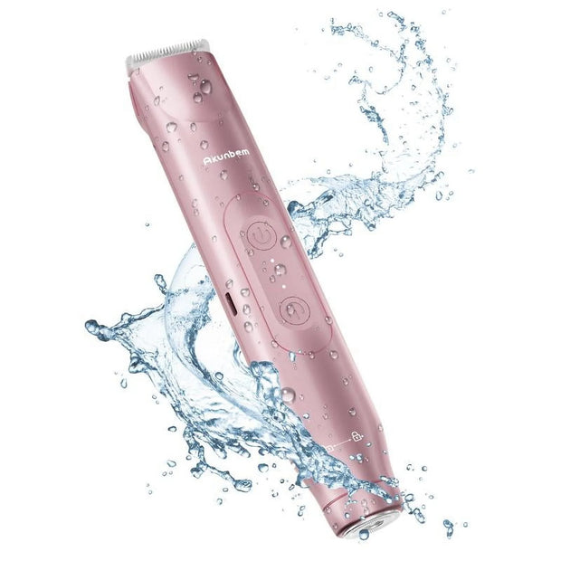 Akunbem Bikini Trimmer for Women, Electric Shaver and Razor Rechargeable 2-In-1 Body and Facial Epilator, Dual Heads for Painless Trimming of Pubic Hair, Face, Underarms and Legs, IPX7 Waterproof.