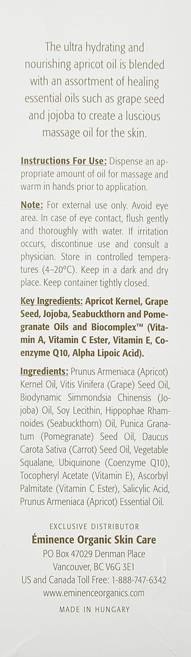 Apricot Body Oil for Unisex - 8.2 Oz Oil