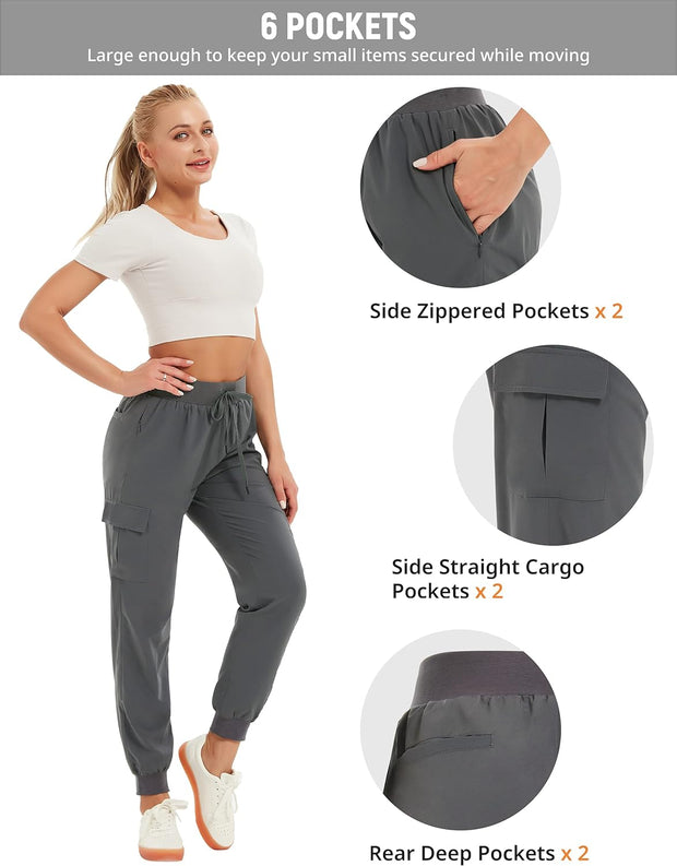 Women's Lightweight High-Rise Cargo Pants with 6 Pockets - Versatile Joggers for Hiking, Workouts, and Casual Outdoor Activities