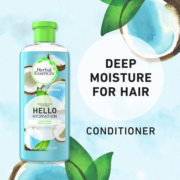 Hello Hydration Conditioner, Deep Moisture for Hair, 11.7 Fluid Ounces, Coconut Scent, Paraben Free, Dermatologist Tested, Cruelty Free